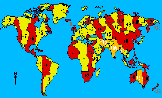 time zones of the world. different Time Zones,