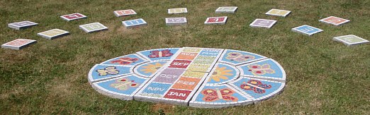 [ A mosaic Human Sundial layout, at 'Brading Roman Villa' ]